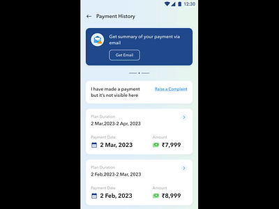 Payment History amount breakup billing bottom sheet card list oneassist payment payment details payment history payment mode transaction details ui ux