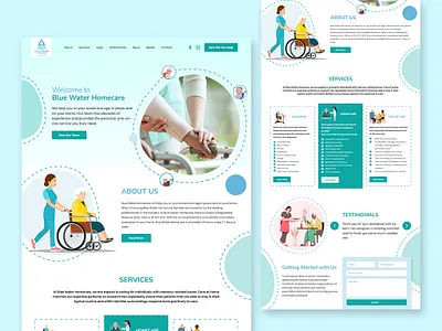 Blue Water Home Care branding colour theme creativety design figma graphic design health homecare idea illustration logo modern website template ui ui designer ux water website