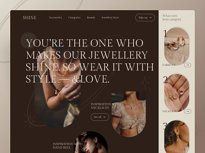 SHINE: Jewellery Landing Page beauty branding design diamond gemstone gold jewellery landding page necklace shine ui website