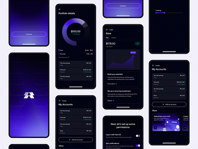Crypto App app card card design charts continue crypto app finance graphics history ios ios app mobile mobile app money my accounts onboarding permissions profile details save ui