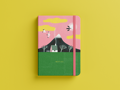 Notebook Mock-up art licensing cover design cute illustration mockup mountain notebook notebook cover pink and yellow stationary
