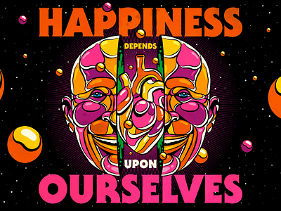 Happiness depends upon ourselves design happiness illustration surrealism vector