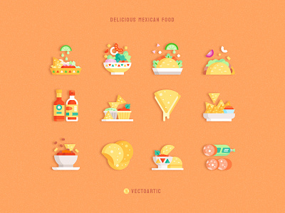 Mexican Food Icons 2d cartoon colorful delicacy delicious design food food illustration graphic design icon illustration mexican food mexican food icons