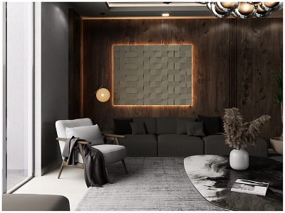 Minimal Dark 3d 3d design architecture dark design earthy furniture illustration interior interior design living room logo minimal render sofa ui vray