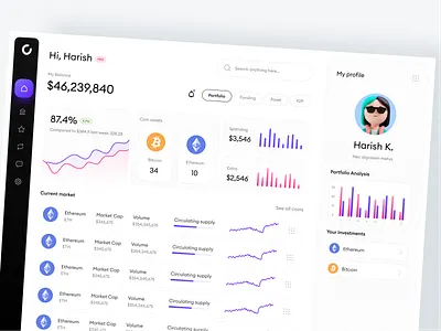 Crypto dashboard design bitcoin crypto crypto wallet dashboard etherium graph modern design nft transactions ui ux wallet web3