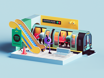 Spotify Premium — Commuting 3d 3dart abstract animation brand branding c4d character cinema4d colors design illustration music octane render set spotify tarka ui uiux