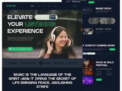 MOSTHIK - Music Landing Page band concer design event genre music landing web listening music music strreaming talent music ui