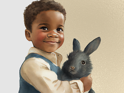 Jack with his bunny boy cuddling a bunny branding child portrait design illustration logo watercolor portrait