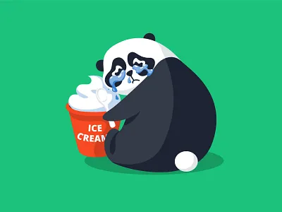 Melancholy chubby panda misadventures animal branding cartoon character concept creative cry emotion flat frustration ice cream illustration logo panda rain sad sadness tears umbrella vector