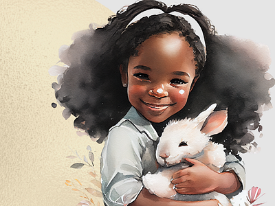 CeeCee and her bunny child portrait design girl with a bunny illustration watercolor watercolor child