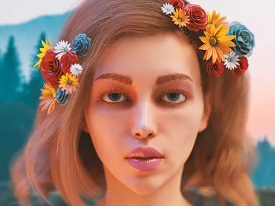 "Girl with flowers in her hair" 3d art blender design render