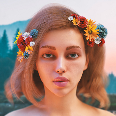 "Girl with flowers in her hair" 3d art blender design render