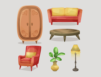 Cartoon elements living room cartoon furniture illustration living living room room sofa vector