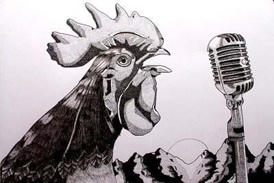 Breaking the dawn ink on paper 29 42 cm artwork dawn illustration illustrator ink micron pointillism rooster