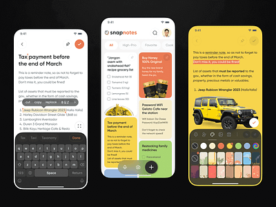 snapnotes: Notes and Reminder App app background branding card checkbox color design graphic design highlight hyperfantasy list mobile note notes real app reminder style ui ux waffle