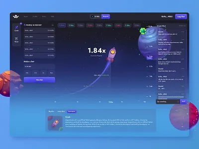 MooniesWTF: Crash game bets blockchain casino crash design gambling game illustration interface jackpot lottery nft product design rocket slots solana space ui uiux web design