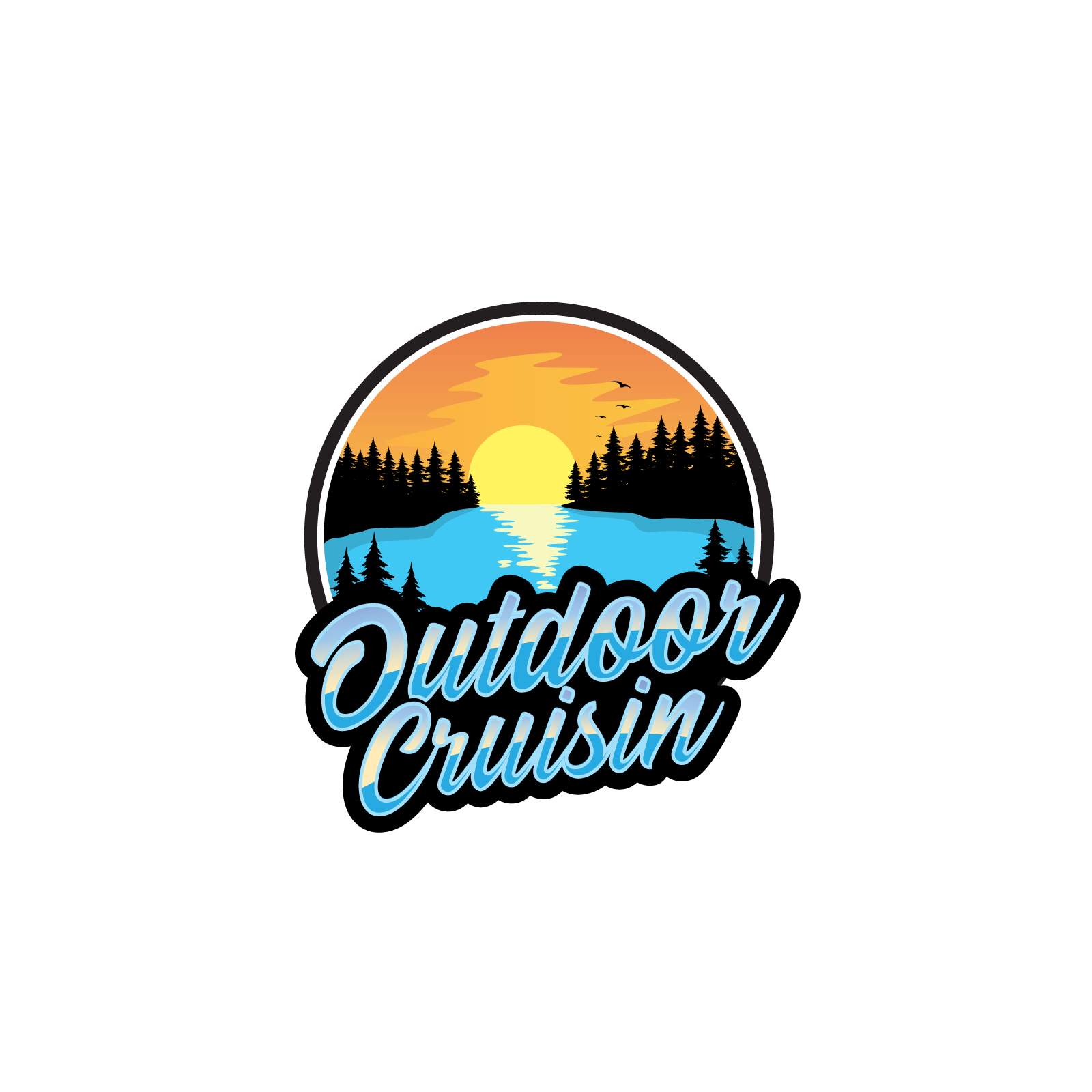 Outdoor logo brand brand identity branding cruising forrest graphic design illustration lake logo logodesign nature outdoor pinetrees sunrise sunset trees vector wild wildness woods