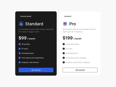 Pricing cards app billing cards clean client design finance interface kontentino light ui lightmode minimal pricing pricing cards product design saas ui user interface ux