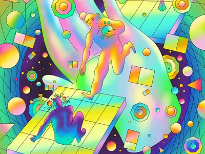 Metaverse learning from the past - Atticus affinity affinity designer black hole character design digital editorial glow graphic illustration internet metaverse online people psychedelic retro surreal vector virtual virtual world web3