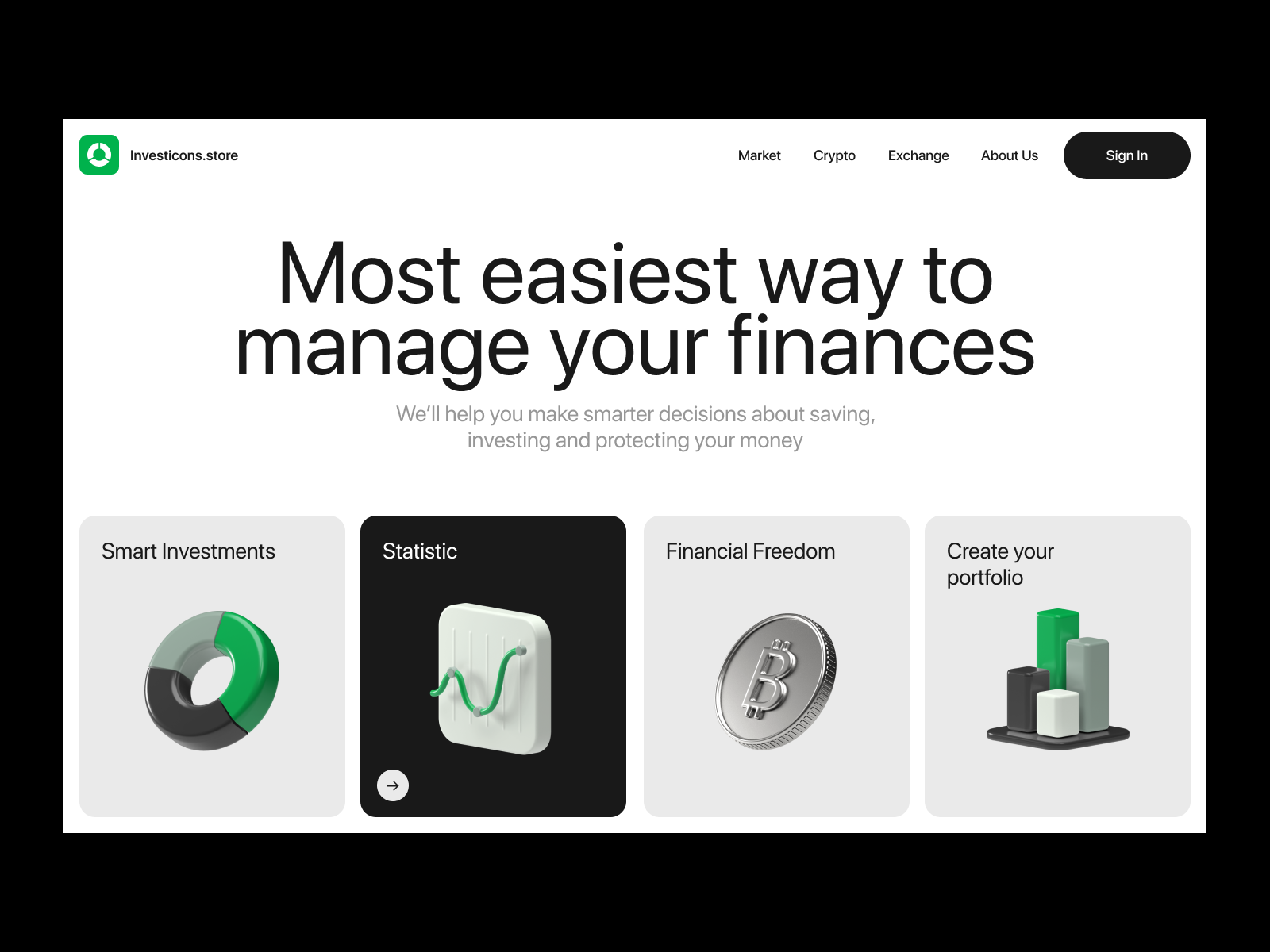 Invest 3D icons Website 3d icons 3d illustrations banking bitcoin charts crypto dashboard design finance graphics investing social media stats ui web web design webdesign website