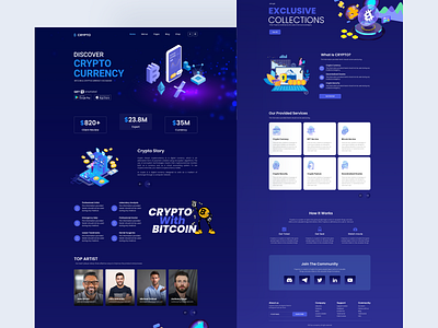 Crypto Currency Landing Page UI Design adobe xd bitcoin blue branding clean crypto currency design figma graphic design illustration landing page landing page design modern ui ui design uiux uiux design unique website design