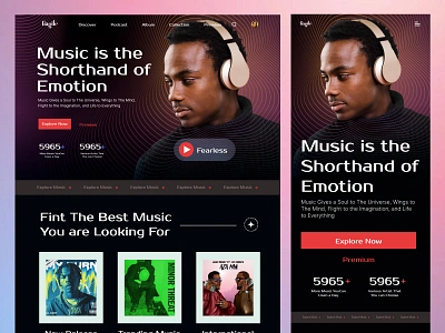 Music Website artist dark version itunes landing page listen modern design music music festival music maker music video music website musician new song song tune ui uiux user interface web design web ui