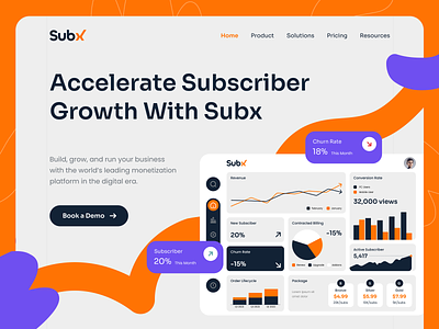 Subx - SaaS Website For Modern Subscription Management Tool app cloud company homepage landing page management saas saas homepage saas landing page saas subscribe saas website software subscribe subscribtion ui ux web web design website
