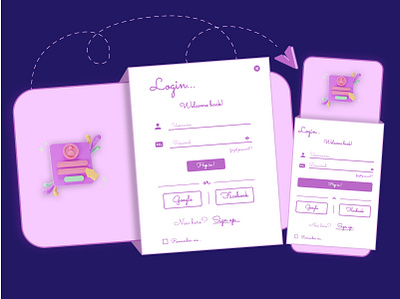 Responsive Login/Signup UI concept design cusrive design figma freelance graphic design hire login mobile ui mockup modern pink purple responsive responsive design responsive ui signup ui ui ux design web ui