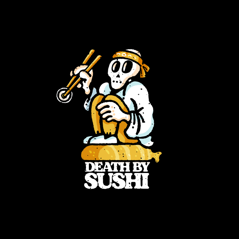 Death By Sushi - Yellowtail Edition foodie illustration procreate roll sashimi seafood skull sushi sushi roll