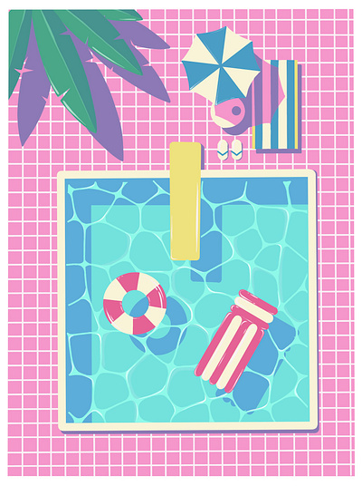 summer by the pool design graphic design illustration logo vector