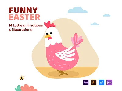 Funny Easter - Lottie Animations & Illustrations animated icon animated illustration animation bunny chicken cute easter easter eggs ecommerce eggs funny hatching lottie pastel rabbit spring ui