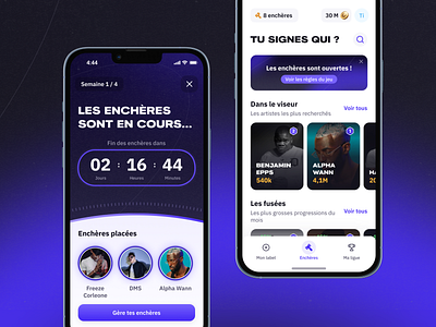 Rapsodie x The Design Crew - App Redesign app artists auction bids countdown fantasy league figma game gamification hip hop interface mobile music label product design rap rapper timer ui ux visual design