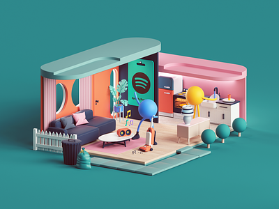 Spotify Premium — Household Chores 3d 3dart app appdesign brand branding c4d characters cinema4d colors design illustration isometric music octane render set spotify uiux web