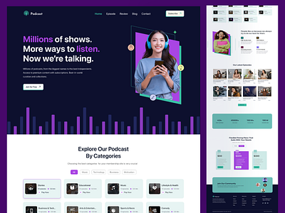 Podcast landing page audio interview landing page music podcast podcast website podcasting recording spotify spotify saas streaming talk show ui ui design web design website