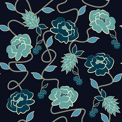 Tangled Blues abstract shapes blackberries branding design graphic design leaves stylised flowers vector