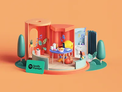 Spotify Premium — Starting the Day 3d 3dart app appdesign branding c4d cinema4d colors design illustration isometric logo music render set spotify style tarka ui web