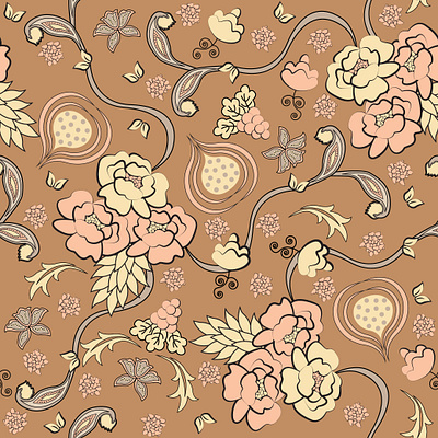 Onion Rose chinoiserie creams graphic design leaves light tan background pink stylised flowers