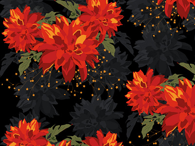 Black Dahlia abstract shapes black background dahlias graphic design leaves orange hues stylised flowers