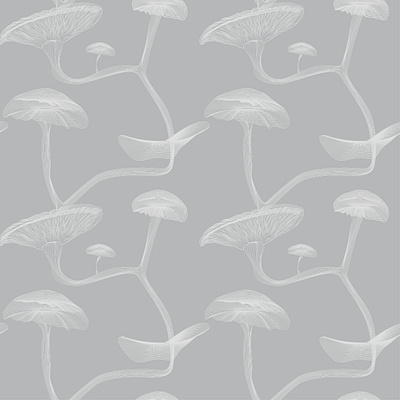 Shrooms curtains fabric graphic design home decor light grey mushrooms stylised wallpaper white