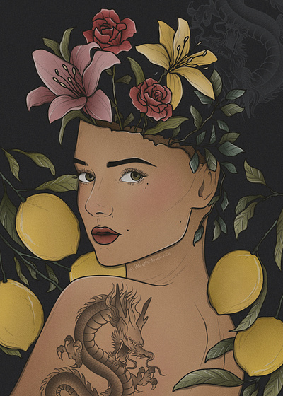 Tropical Surrealism abstract art design digital art digital illustration floral illustration lemons portrait surreal art surrealism tattoo art tropical