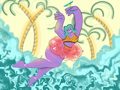 Summer 2d 2d flat beach cartoon character character art character design design flat design girl illustration procreate
