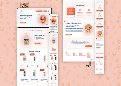 Pet Products | Responsive UI baby color clean concept design cute design dogs and cats figma freelance graphic design hire landing page mobile ui modern orange pets pink responsive design responsive ui ui web ui
