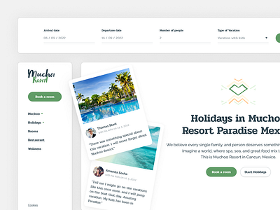 Mucho Resort - Layout Exploration v1 booking buttons components design energy family figma graphic design hero hotel menu qoute resort review template theme welness