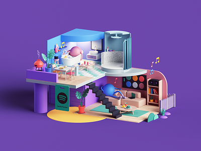 Spotify Premium — Relaxing 3d 3dart animation app appdesign branding c4d cinema4d colors design house illustration isometric music render set smart spotify tarka ui