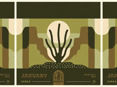 Monthly Mix: January album cactus cosmic desertwave desert illustration january landscape monthly mix ocotillo plant playlist cover sunset western