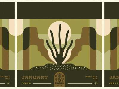 Monthly Mix: January album cactus cosmic desertwave desert illustration january landscape monthly mix ocotillo plant playlist cover sunset western