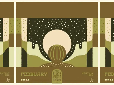 Monthly Mix: February album art barrel cactus color theory cosmic desertwave desert illustration landscape monthly mix music night playlist cover southwest western