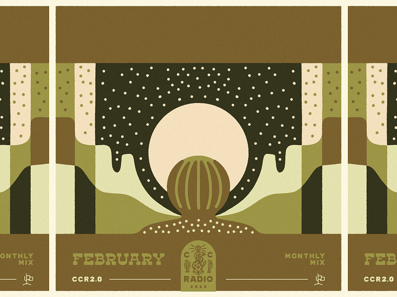 Monthly Mix: February album art barrel cactus color theory cosmic desertwave desert illustration landscape monthly mix music night playlist cover southwest western