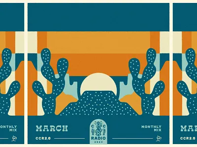 Monthly Mix: March album art cactus cosmic deserwave desert illustration march monthly mix music playlist cover prickly pear southwest sunrise sunset