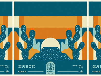 Monthly Mix: March album art cactus cosmic deserwave desert illustration march monthly mix music playlist cover prickly pear southwest sunrise sunset